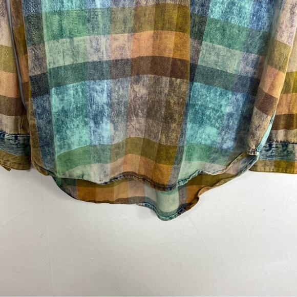 Anthropologie Isabella Sinclair Ruffled Plaid Henley Top Size Medium - Picture 7 of 13